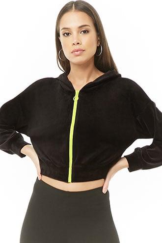 Forever21 Velvet Cropped Zip-up Hoodie
