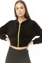 Forever21 Velvet Cropped Zip-up Hoodie