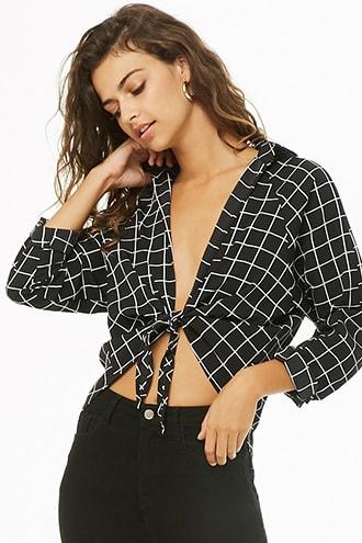 Forever21 High-low Grid Print Top