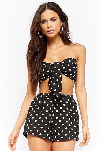 Forever21 Polka Dot Tie-front Tube Top & Shorts Set