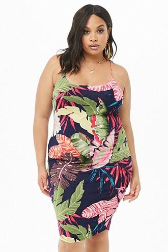 Forever21 Plus Size Tropical Leaf Cami Mini Dress