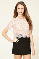 Forever21 Women's  Dusty Pink Scalloped Crochet Top