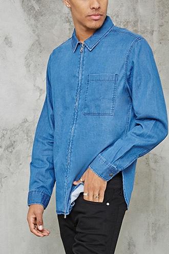 Forever21 Denim Zip-up Shirt