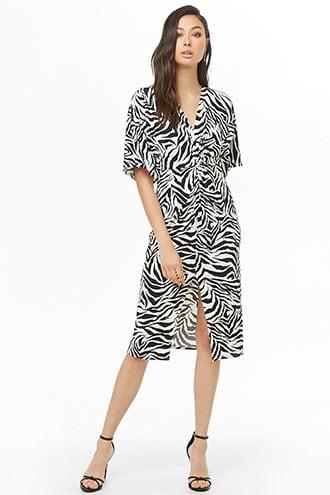 Forever21 Zebra Print Twist-front Midi Dress