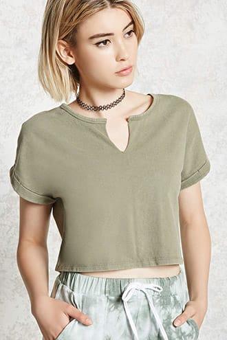 Forever21 Split-neck Cuffed Tee