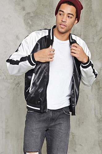 Forever21 Striped Satin Bomber Jacket