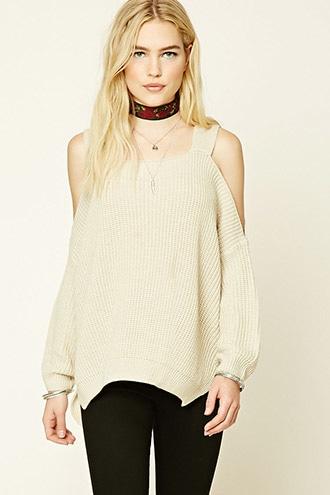 Forever21 Women's  Tan Open-shoulder Sweater