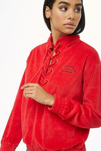 Forever21 Lace-up Velour Pullover