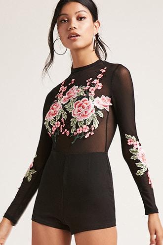 Forever21 Semi-sheer Mesh Floral Romper