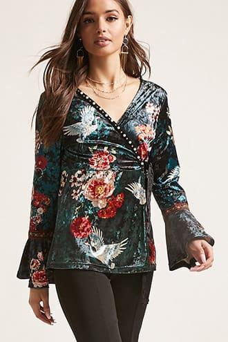 Forever21 Floral Crushed Velvet Wrap Top
