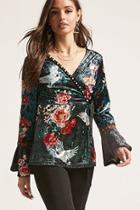 Forever21 Floral Crushed Velvet Wrap Top