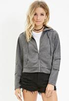 Forever21 Women's  Zip-up Paneled Hoodie (charcoal)
