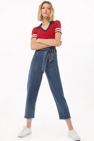 Forever21 Belted Cropped Jeans