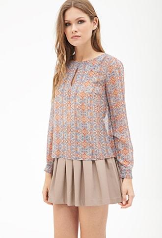 Forever21 Contemporary Southwestern Print Keyhole Blouse