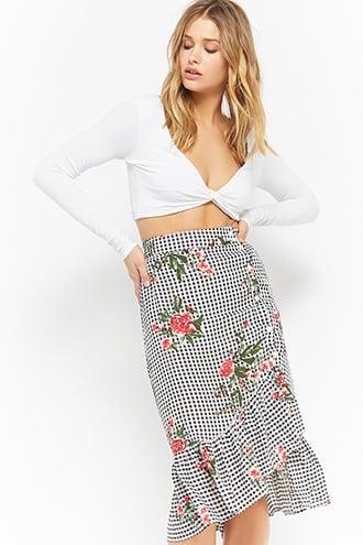 Forever21 Floral Gingham Flounce Skirt