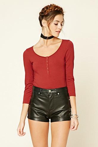 Forever21 Women's  Stretch-knit Henley Bodysuit