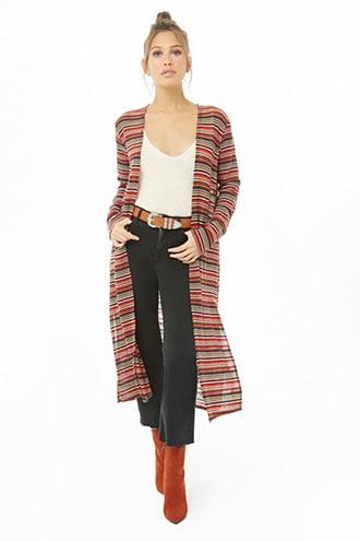Forever21 Striped Purl Knit Longline Cardigan