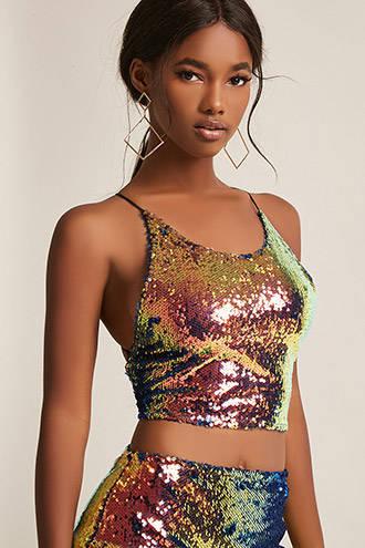 Forever21 Motel Iridescent Sequin Crop Top