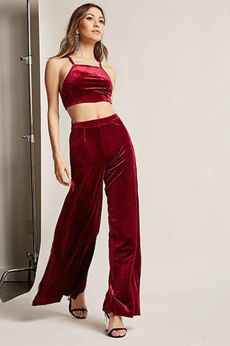 Forever21 Velvet Crop Top & Pant Set