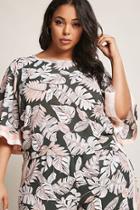 Forever21 Plus Size Leaf Print Bell-sleeve Top