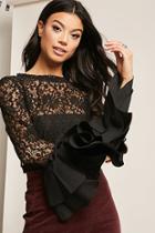 Forever21 Sheer Lace Trumpet-cuff Top
