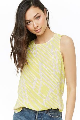 Forever21 Abstract Chiffon Dolphin-hem Top