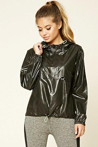 Forever21 Women's  Black Active Drawstring Hooded Anorak