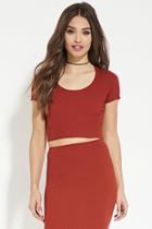 Forever21 Women's  Rust Ribbed Knit Crop Top