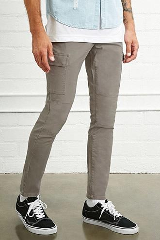 21 Men Men's  Grey Slim-fit Cargo Pants