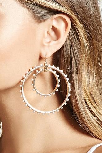 Forever21 Faux Pearl Drop Hoop Earrings