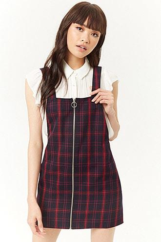 Forever21 Plaid Pull-ring Zipper Overall Dress