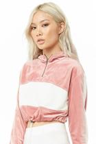 Forever21 Hooded Velour Colorblock Cropped Sweater