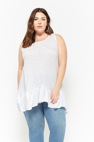 Forever21 Plus Size Burnout Ruffle-hem Tank Top