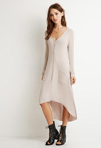 Forever21 Women's  Longline Ribbed Cardigan (taupe)