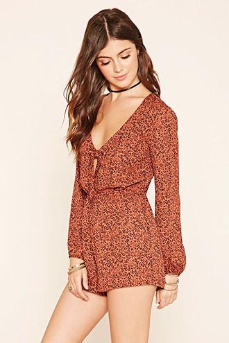 Forever21 Women's  Floral Print Tie-front Romper