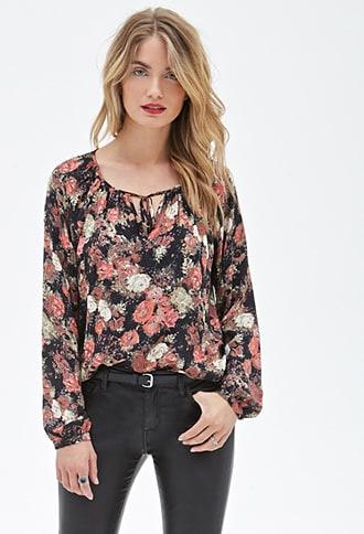 Forever21 Contemporary Cutout Floral Peasant Top