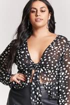 Forever21 Plus Size Sheer Polka Dot Tie-front Top