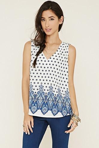Forever21 Women's Ornate Print V-neck Top