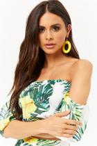 Forever21 Tropical Floral Print Off-the-shoulder Crop Top