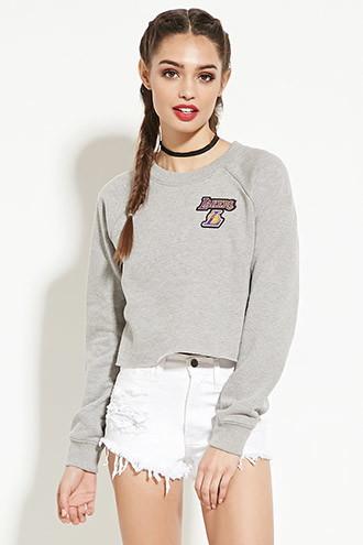 Forever21 Women's  Heather Grey & Yellow Los Angeles Lakers Sweatshirt
