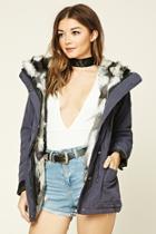 Forever21 Women's  Navy & Grey Faux Fur-lined Parka