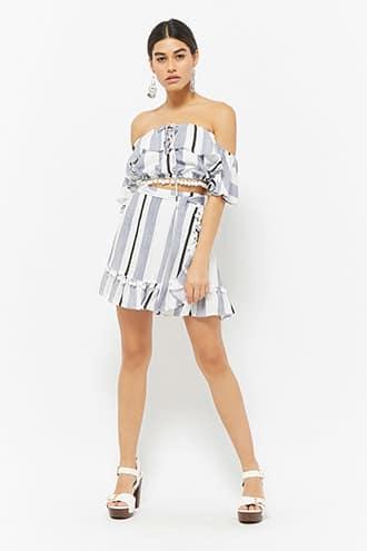 Forever21 Selfie Leslie Striped Ruffle-trim Skirt