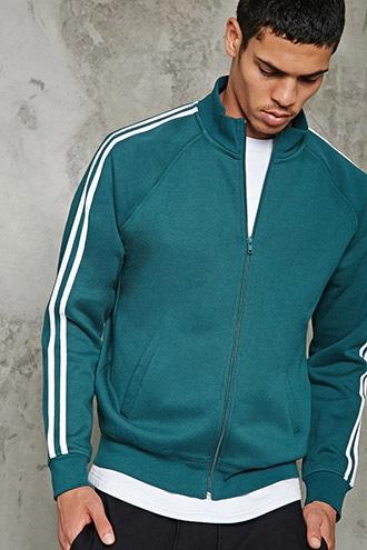 21 Men Men's  Green & White Two-stripe Knit Track Jacket