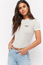 Forever21 You, Me, & Oui Embroidered Graphic Ringer Tee