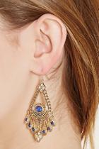 Forever21 Blue & Antique Gold Faux Stone Chandelier Earrings