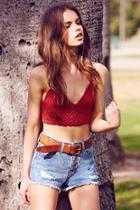 Forever21 Women's  Rust Lace-up Crochet Cropped Cami