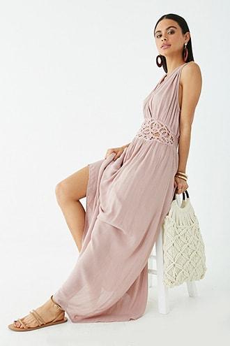 Forever21 Crinkled Surplice Crochet-trim Dress