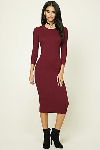Forever21 Women's  Burgundy Longline Ribbed Knit Dress