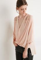 Love21 Women's  Eyelash Lace-paneled Twist Top (peach)