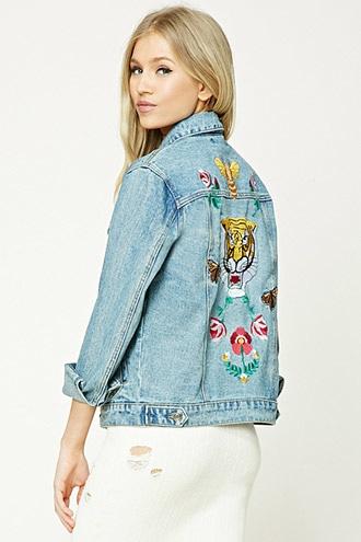 Forever21 Tiger Embroidery Denim Jacket